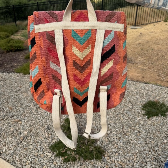 Orange Teal Tribal Print Arrow Cotton Backpack - Picture 7 of 8